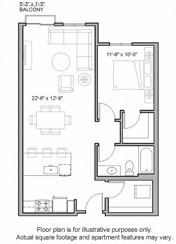 A9 1 Bed South Floorplan Image